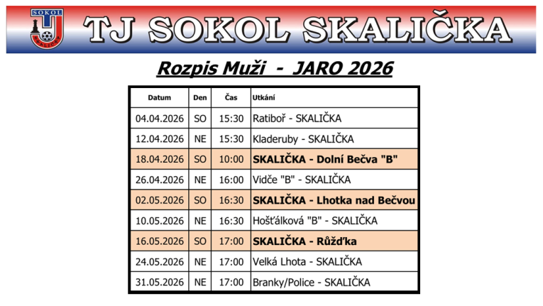 Rozpis jaro 2026